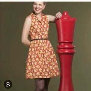 Modcloth Bea & Dot Palette on Parade Dress Large Red Orange